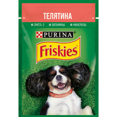 Корм Friskies кусочки с телятиной в подливе для взрослых собак, 85г