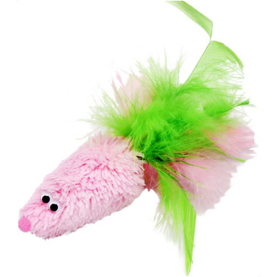 Игрушка Gosi Мышь с мятой розовый мех с хвостом перо пышное sh-07169