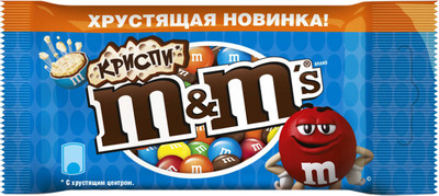 Драже M&M's Криспи 6 цветов хрустящие шарики в молочном шоколаде и разноцветной глазури, 36г
