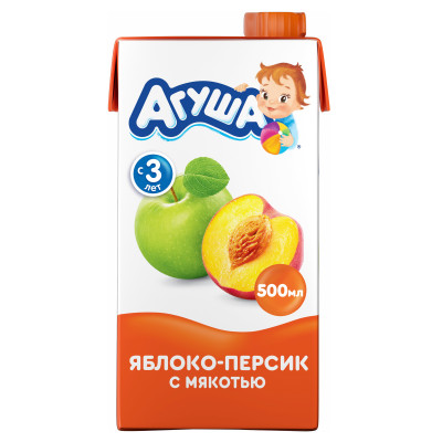 Сок детский Агуша Персик-Яблоко с мякотью, 500мл
