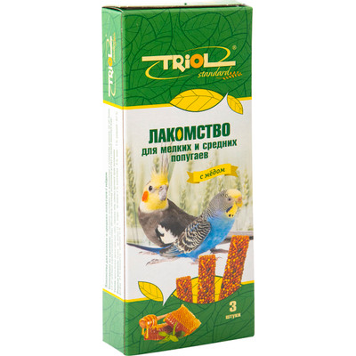 Лакомство Triol для мелких и средних попугаев мёд 3в1, 80г