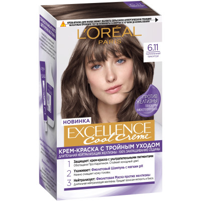 Крем-краска L'Oreal Paris для волос Excellence Cool Creme 6.11 ультрапепельный тёмно-русый
