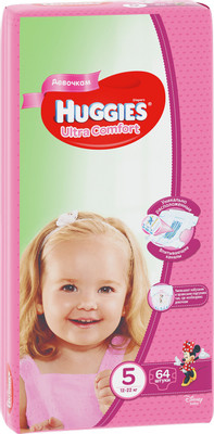 Подгузники Huggies Ultra Comfort для девочек р.5 12-22кг, 64шт