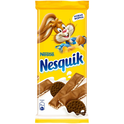 Шоколад молочный Nesquik с молочной начинкой и какао-печеньем, 87г