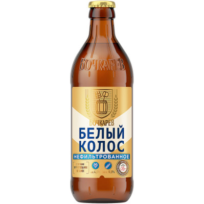 Пивной напиток Бочкарев Белый Колос Нефильтрованный осветлённый пастеризованный 4,5%, 430мл
