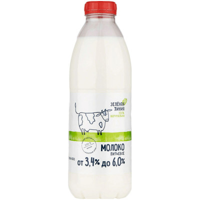 Молоко цельное отборное пастеризованное 3.2-6% Зелёная Линия, 900мл