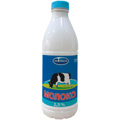 Молоко Ecomilk питьевое пастеризованное 2.5%, 930мл