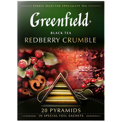 Чай Greenfield Redberry Crumble чёрный ароматизированный в пирамидках, 20х1.8г