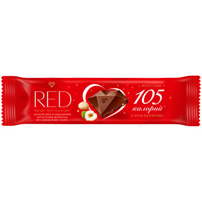 Шоколад молочный Red Delight с фундуком и макадамией со сниженной калорийностью, 26г