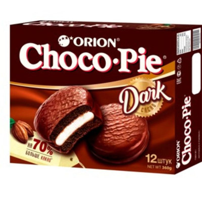 Пирожное Orion Choco Pie Dark в глазури, 12x30г