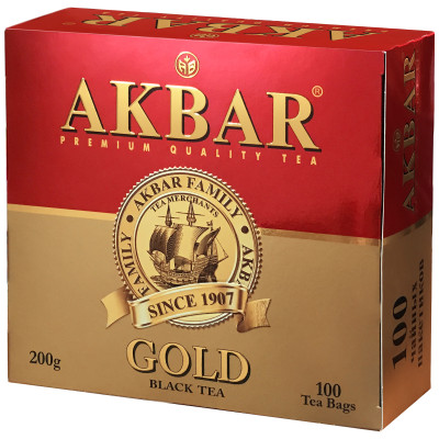 Чай Akbar Голд чёрный байховый в пакетиках, 100х2г