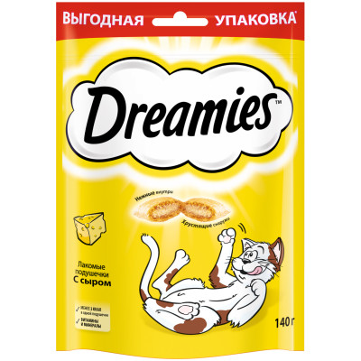Лакомство Dreamies для кошек подушечки с сыром, 140г