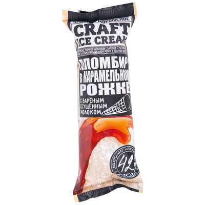 Пломбир Craft Ice Cream крем-брюле со сгущёнкой в шоколаде в рожке 12%, 70г
