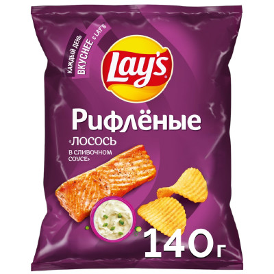 Чипсы картофельные Lay's рифлёные со вкусом лосось в сливочном соусе, 140г