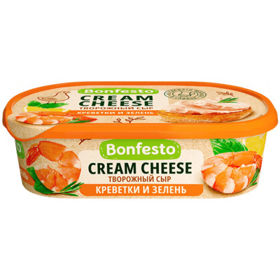 Сыр Bonfesto Кремчиз творожный с наполнителем со вкусом Креветки и зеленью 65%, 140г