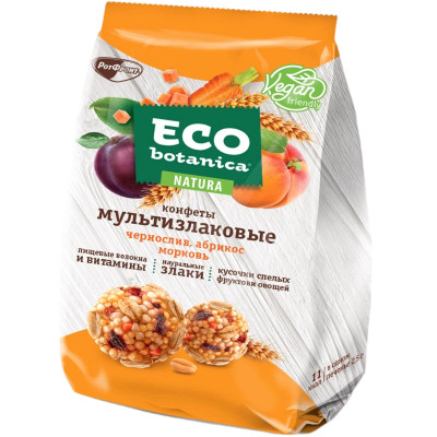 Конфеты Eco-Botanica Natura мультизлаковые с черносливом абрикосом и морковью, 80г