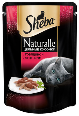 Корм Sheba Naturalle кусочки с говядиной и ягнёнком для кошек, 80г