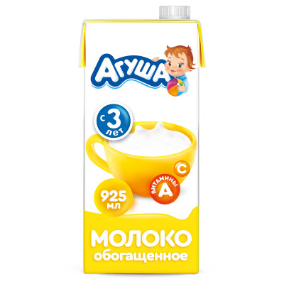 Молоко ультрапастеризованное Агуша 3.2% с 3 лет, 925мл