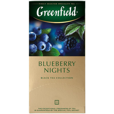 Чай Greenfield Blueberry Nights чёрный с ароматом черники и ежевики в пакетиках, 25х1.5г