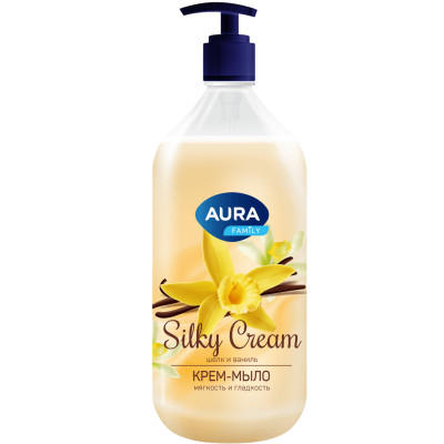 Крем-мыло Aura Family Silky Cream Шелк и ваниль, 1л