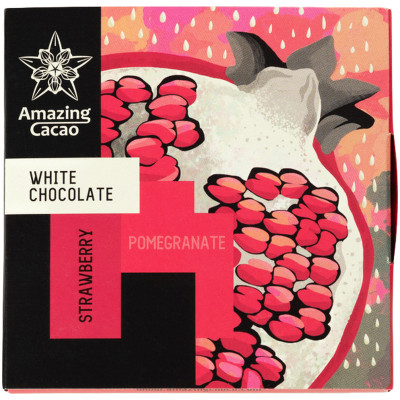Шоколад белый Amazing Cacao клубничный с гранатовыми кранчами, 60г