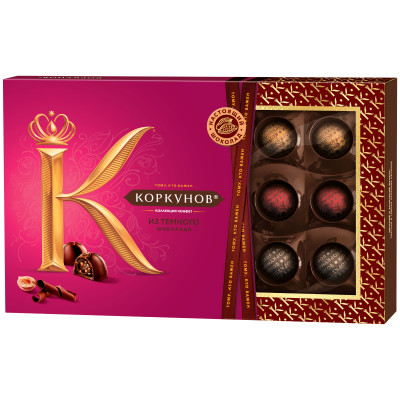 Коллекция конфет Коркунов тёмный шоколад с цельным и дроблёным фундуком, 165г