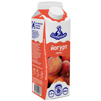 Йогурт Вятушка персик с сахаром 2.5%, 500мл
