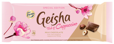 Шоколад молочный Fazer Geisha с начинкой из тёртого ореха и вкусом капучино, 100г