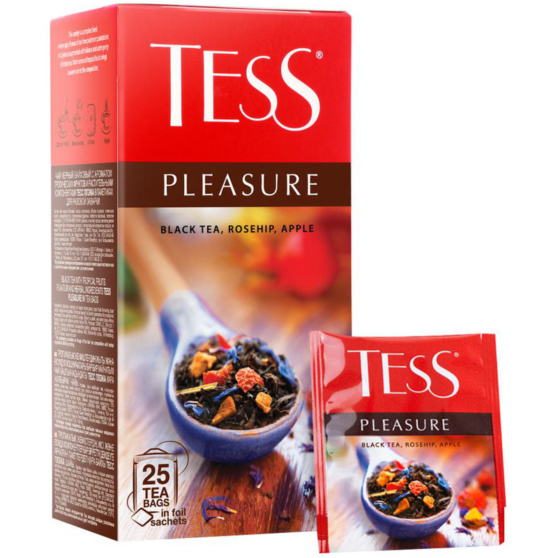 Чай Tess Pleasure чёрный с шиповником и яблоком в пакетиках, 25х1.5г — фото 3