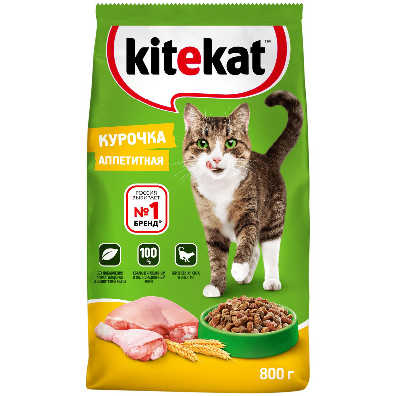 Сухой корм Kitekat полнорационный для взрослых кошек Курочка Аппетитная, 800г