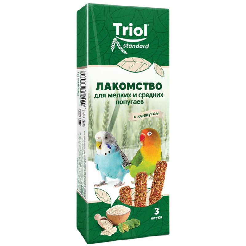 Лакомство Triol для мелких и средних попугаев с кунжутом 3в1, 80г