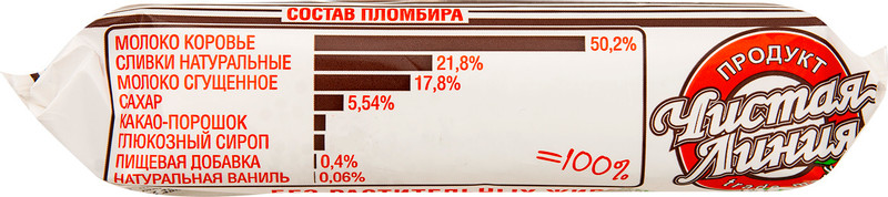 Пломбир Чистая Линия шоколадный 12%, 200г — фото 2