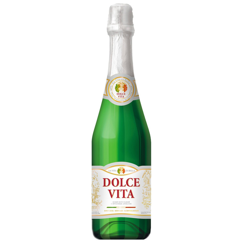 Напиток винный Dolce Vita белый полусладкий 6% газированный, 750мл