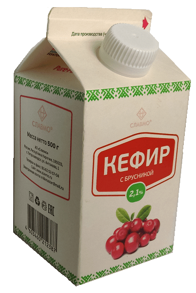 Кефир фруктовый Славмо брусника 2.1%, 500мл