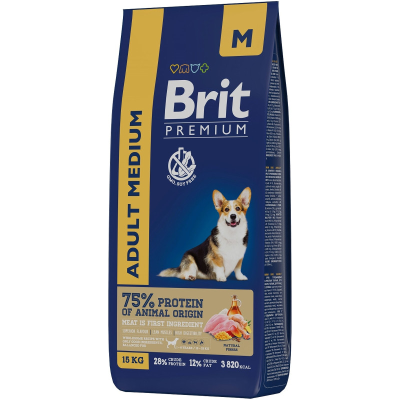 Сухой корм Brit Premium Dog Adult Medium с курицей для взрослых собак средних пород, 15кг — фото 2