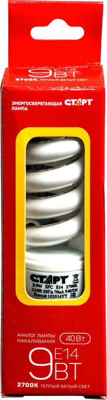 Лампа энергосберегающая Старт SPC E14 2700K 9W энергосберегающая — фото 6