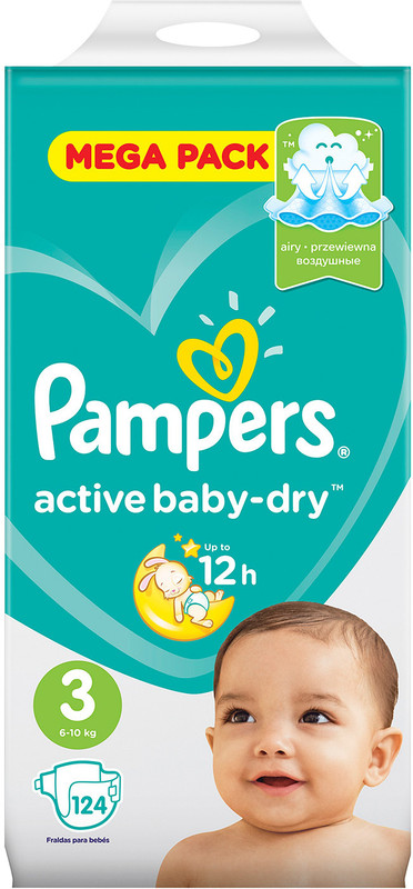 Подгузники Pampers Active Baby-Dry р.3 6-10кг, 124шт — фото 1