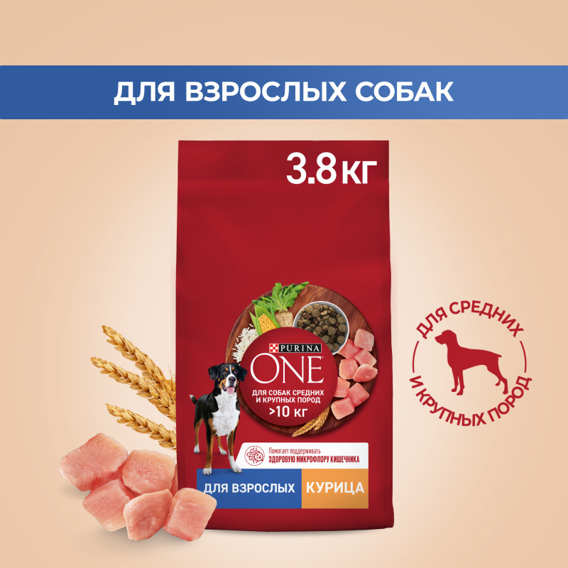 Сухой корм Purina One для собак средних и крупных пород с курицей и рисом, 3.8кг — фото 3