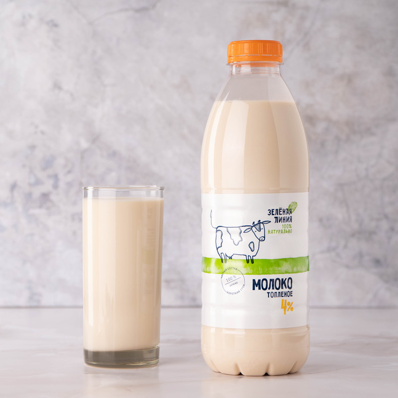 Молоко топленое питьевое 4% ПЭТ Зелёная Линия, 900мл — фото 1