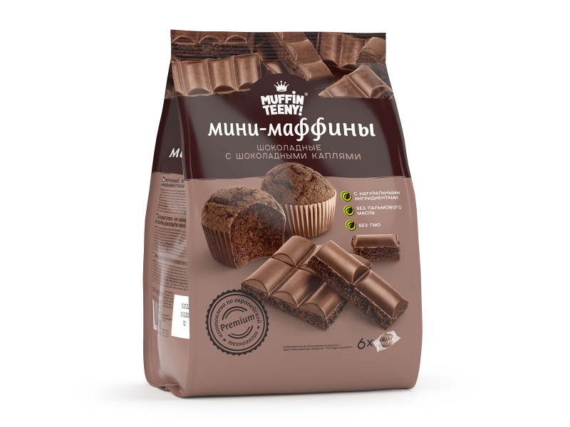 Мини-маффины Muffin Teeny шоколадные с шоколадными каплями, 180г