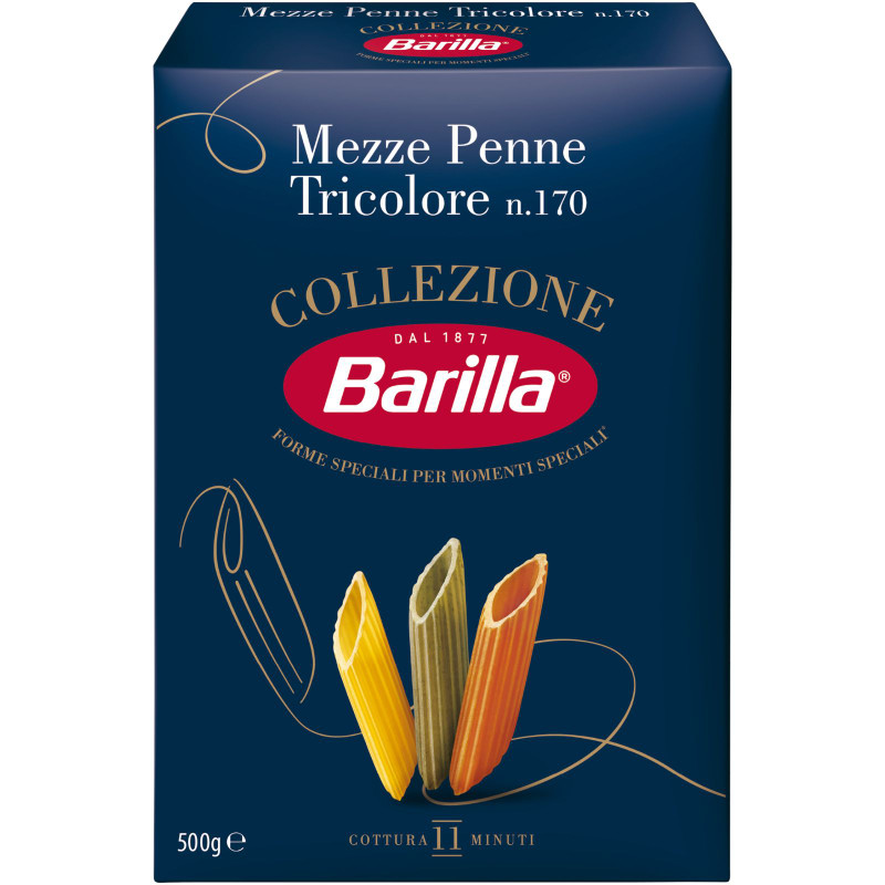 Макароны Barilla Mezze Penne Tricolore из твёрдых сортов пшеницы, 500г