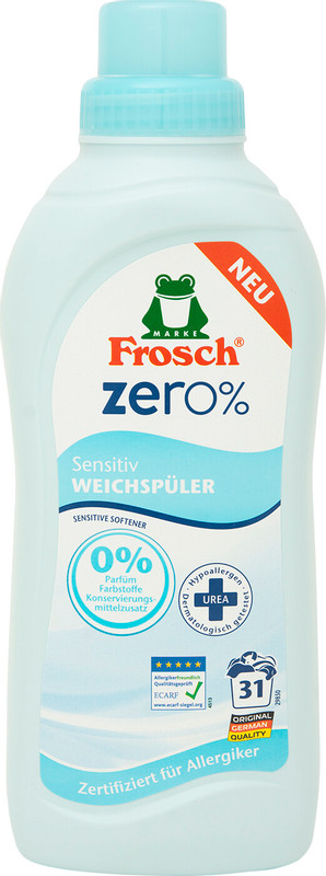 Ополаскиватель для белья Frosch Zero Сенситив гипоаллергенный, 750мл