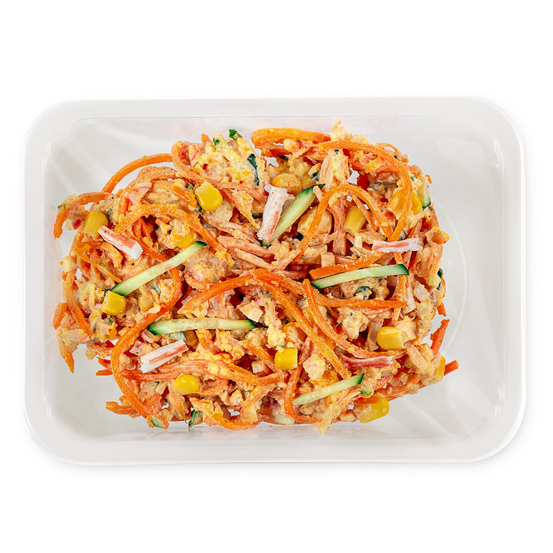 Салат с крабовыми палочками и корейской морковью Шеф Перекрёсток, 160г — фото 1