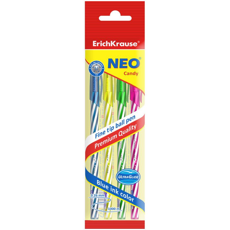 Ручки ErichKrause Neo Candy шариковые синие, 4шт