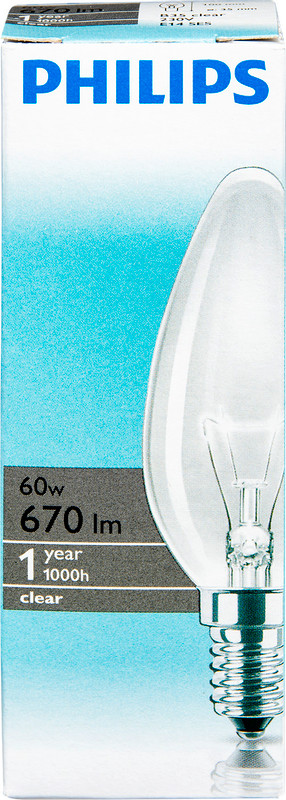 Лампа накаливания Philips В35 E14 CL 60W прозрачная