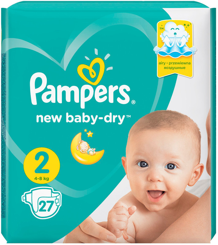 Подгузники Pampers New baby-Dry Mini р.2 3-6кг, 27шт — фото 1