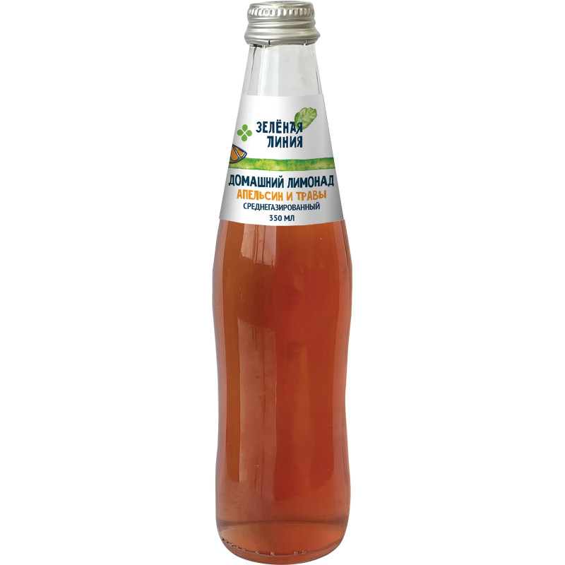 Напиток безалкогольный Домашний лимонад со вкусом апельсина и трав среднегазированный Зелёная Линия, 350мл