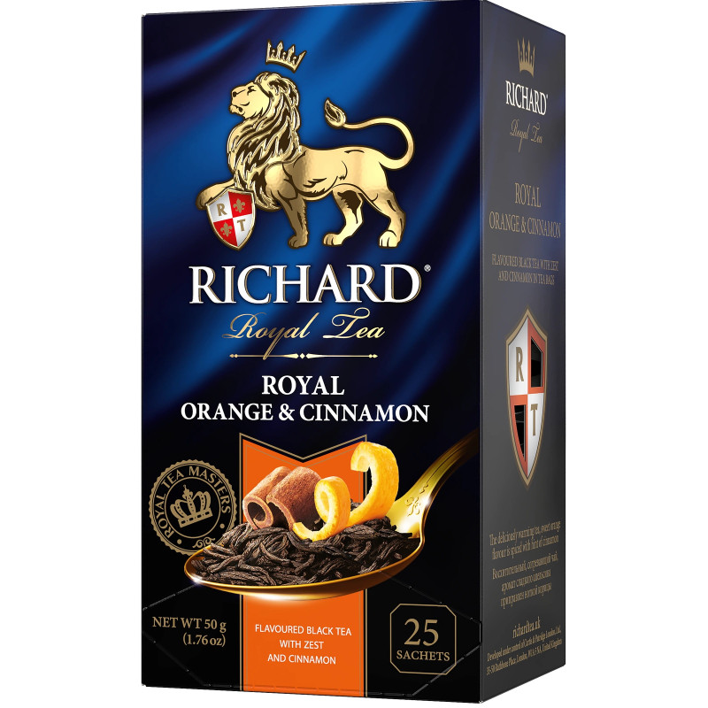 Чай Richard чёрный байховый с цедрой апельсина и корицей в пакетиках, 25х2г