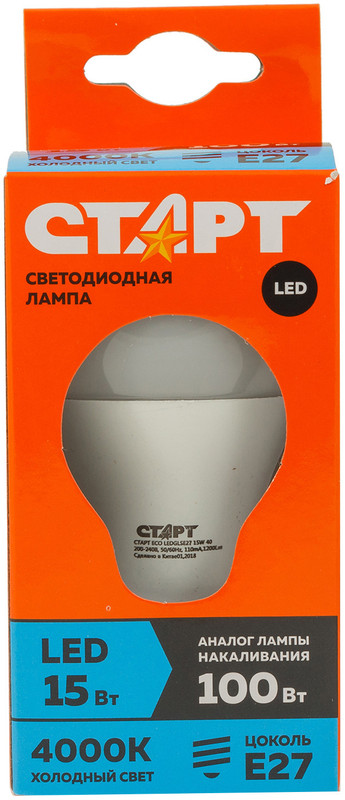 Лампа светодиодная Старт Eco LED GLS E27 15W 40 холодный свет