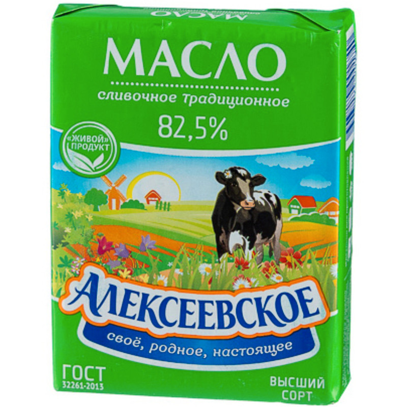Масло сливочное Алексеевское Традиционное высшего сорта 82.5%, 180г